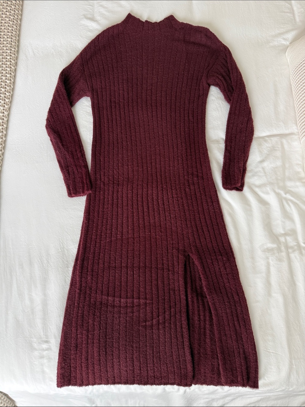 Aerie Ribbed Long Sleeve Knit Dress - Wine